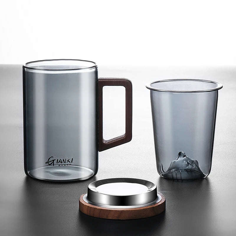 GIANXI High Borosilicate Glass Tea Cup with Belt Filter – Separate Flower Tea Water Cup for Original Tea Making