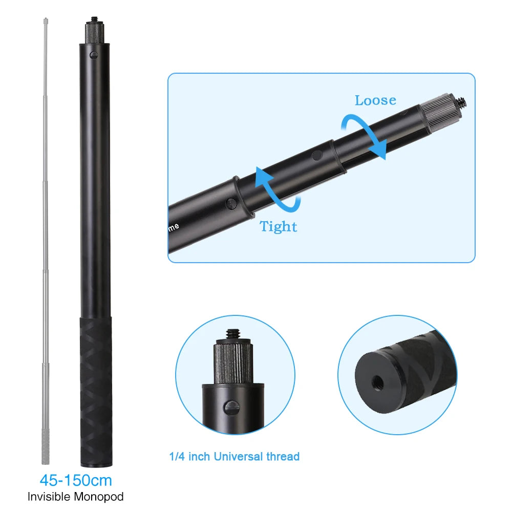 Motorcycle Panoramic Selfie Stick for Insta360 One X2/X3, Monopod Handlebar Mount Bracket, Compatible with GoPro Max Hero 11 Accessories