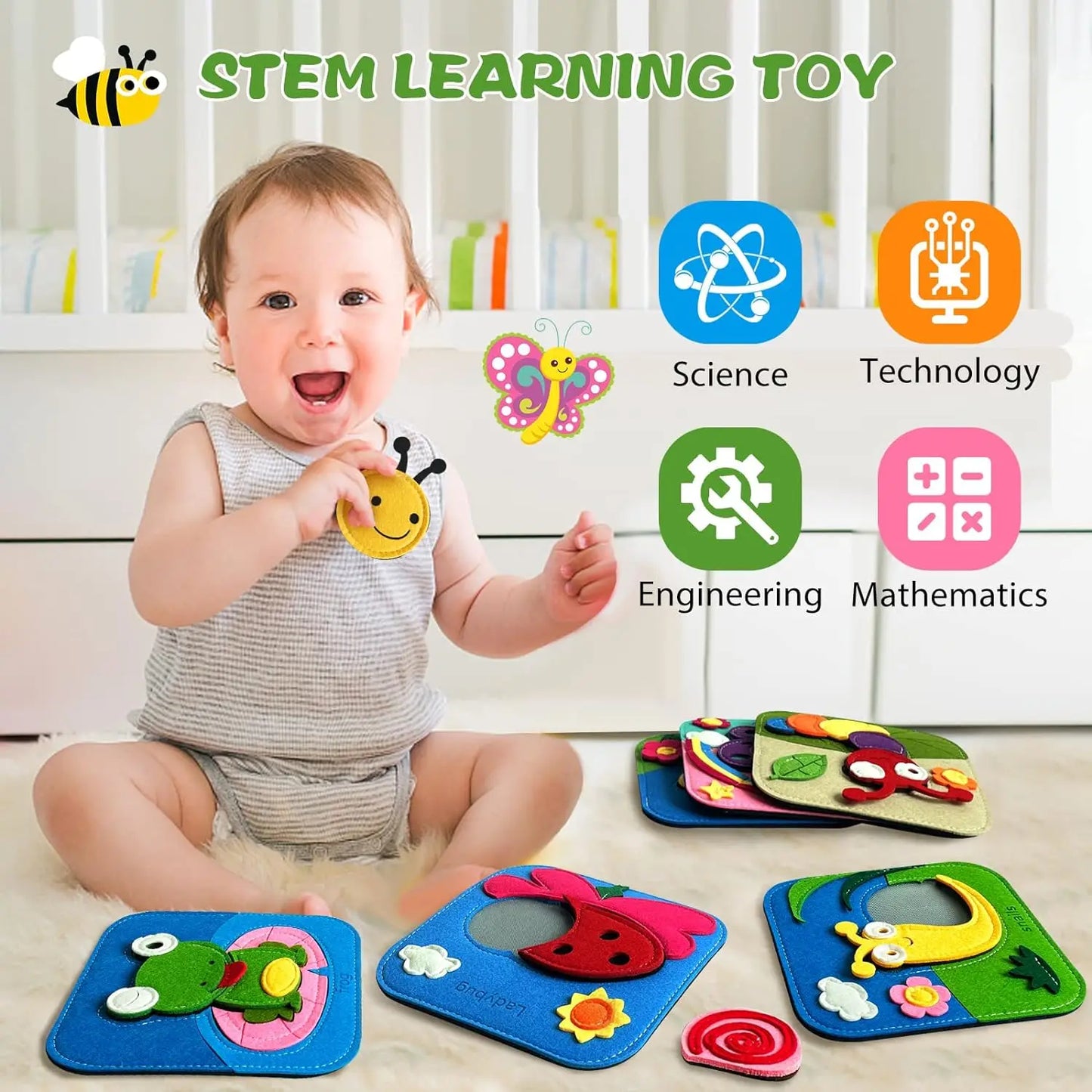 Montessori Busy Book for Kids – Color, Shape & Animal Cognition, Early Education Giraffe Quiet Book, Fine Motor Skills Toy
