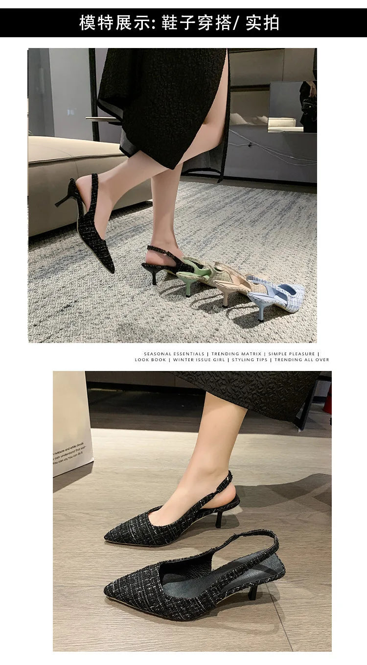 Sea Salt Blue Pointed High Heel Sandals – Women's Fashion Versatile Hollow Back Casual Shoes