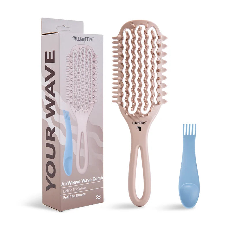 WANMEI Air Cushion Detangler Brush Set – Scalp Massage Comb, Cleaner & 52 Hair Bands, Anti-Frizz Wet/Dry Styling Tool
