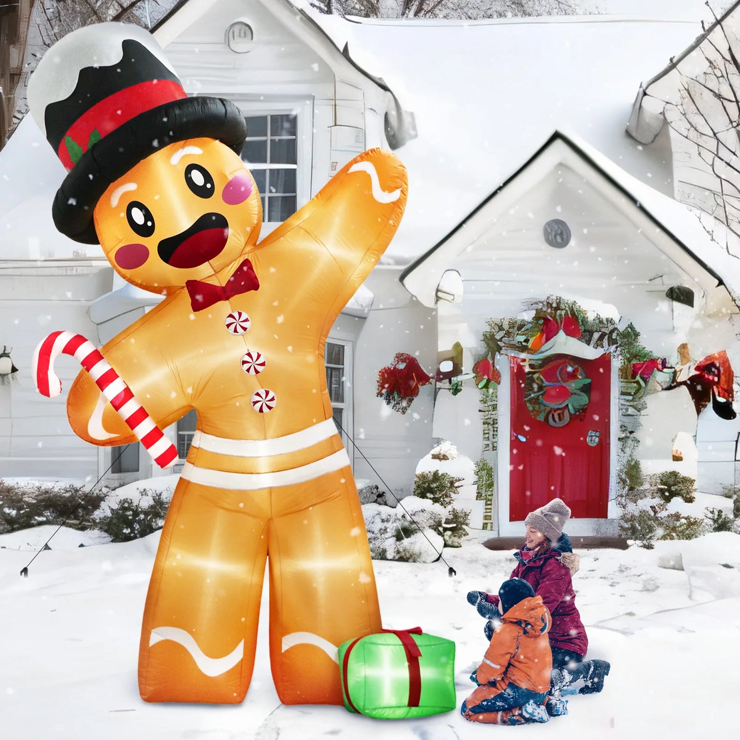OurWarm 12FT Giant Gingerbread Inflatable – Outdoor Christmas Decoration for Lawn, Garden, and Holiday Display