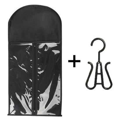 Transparent Wig Storage Bag with Hooks - Dustproof Wall Mounted Organizer for Salon & Home Hair Accessories