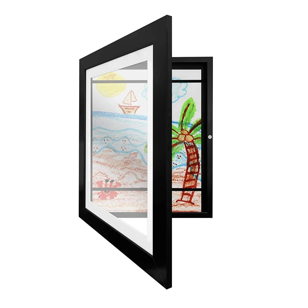 Wooden Flap Art Frames – Magnetic A4 Photo Frame for DIY Paintings, Children's Exhibition, and Home Decoration Storage Rack
