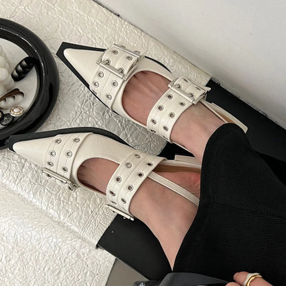 2025 Women’s Designer Flats – Luxury Buckle Slingback Sandals with Pointed Toe, Casual Mules for Ladies