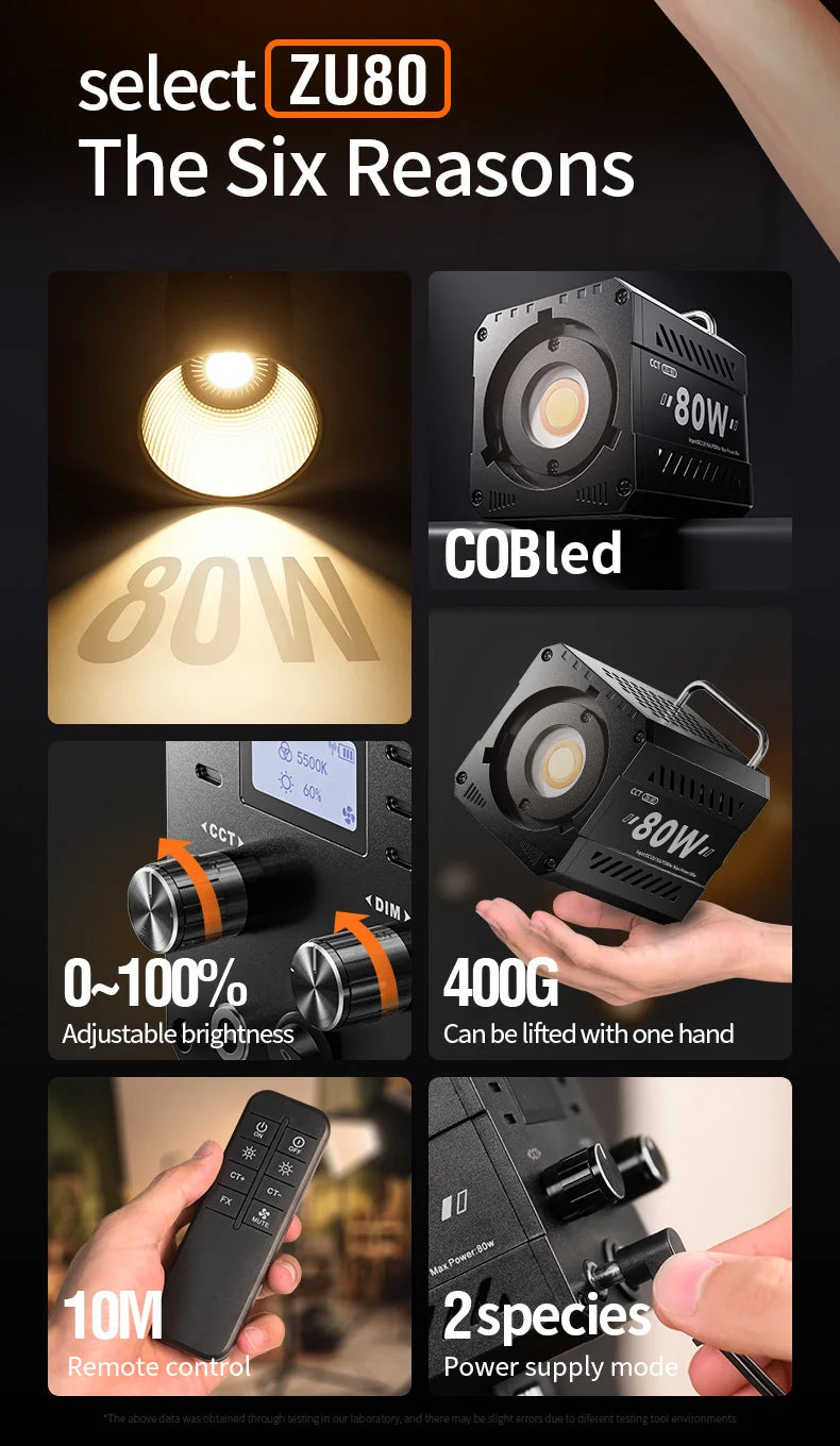 80W Dual Color Temperature COB Photography Light - Professional LED Video Light, Portable Handheld Fill Light with Mini Bowens