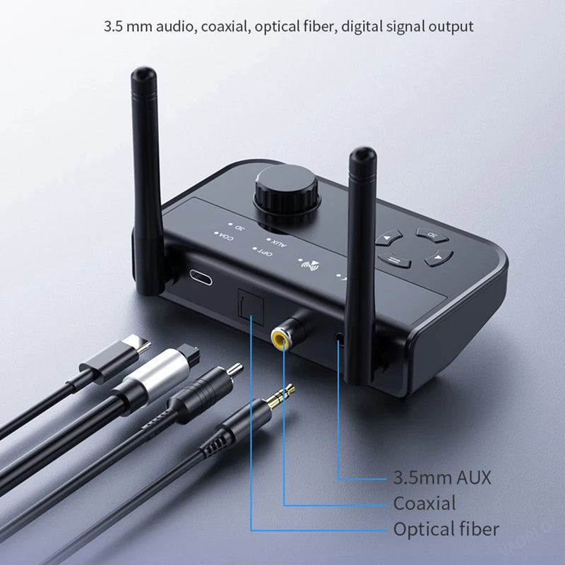 Bluetooth 5.3 3D Stereo Audio Receiver | Optical, Coaxial, 3.5mm AUX Output Wireless Adapter for Car Speakers