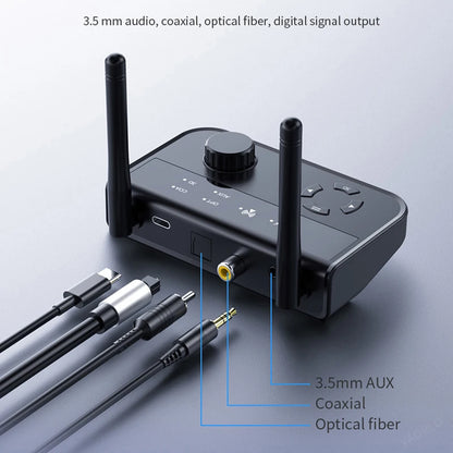 Bluetooth 5.3 3D Stereo Audio Receiver | Optical, Coaxial, 3.5mm AUX Output Wireless Adapter for Car Speakers