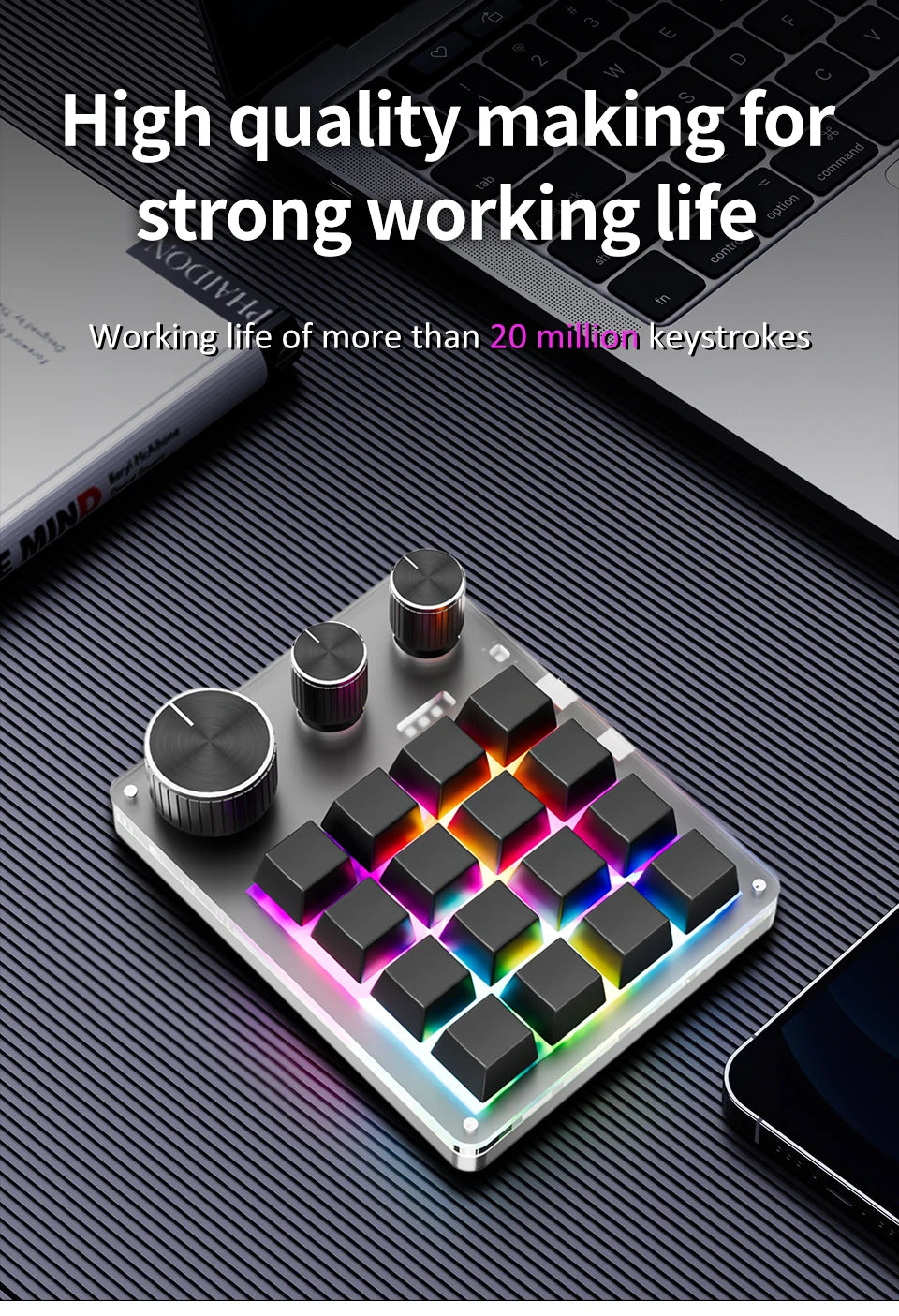 2.4G Bluetooth Mechanical Keyboard – 16-Key Custom USB with Knob, Volume Control, Macro & Gaming Modes