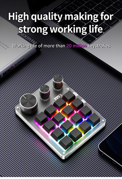 2.4G Bluetooth Mechanical Keyboard – 16-Key Custom USB with Knob, Volume Control, Macro & Gaming Modes