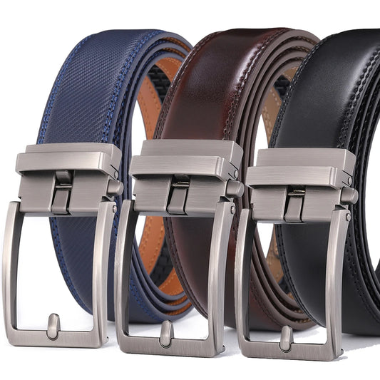 Men’s Luxury Leather Click Belt – Automatic Buckle Designer Waist Strap for Jeans (Blue, 3.5cm)
