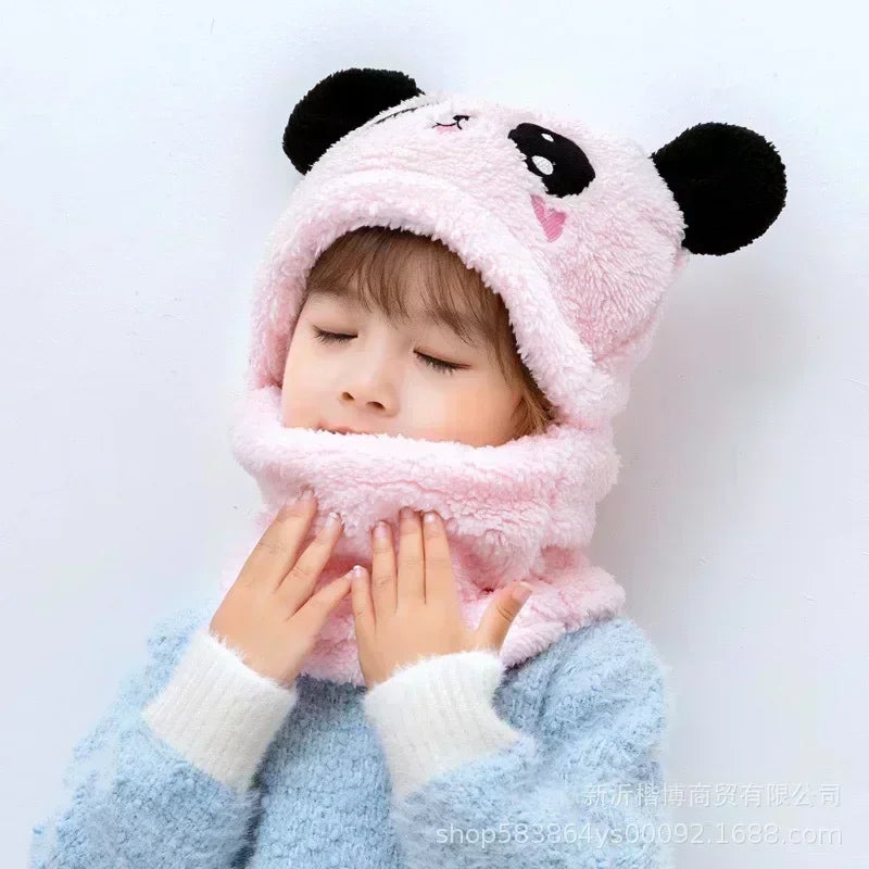 Cartoon Winter Hat for Kids - Thickened Scarf Cap with Fleece for Boys & Girls, 1-18 Years