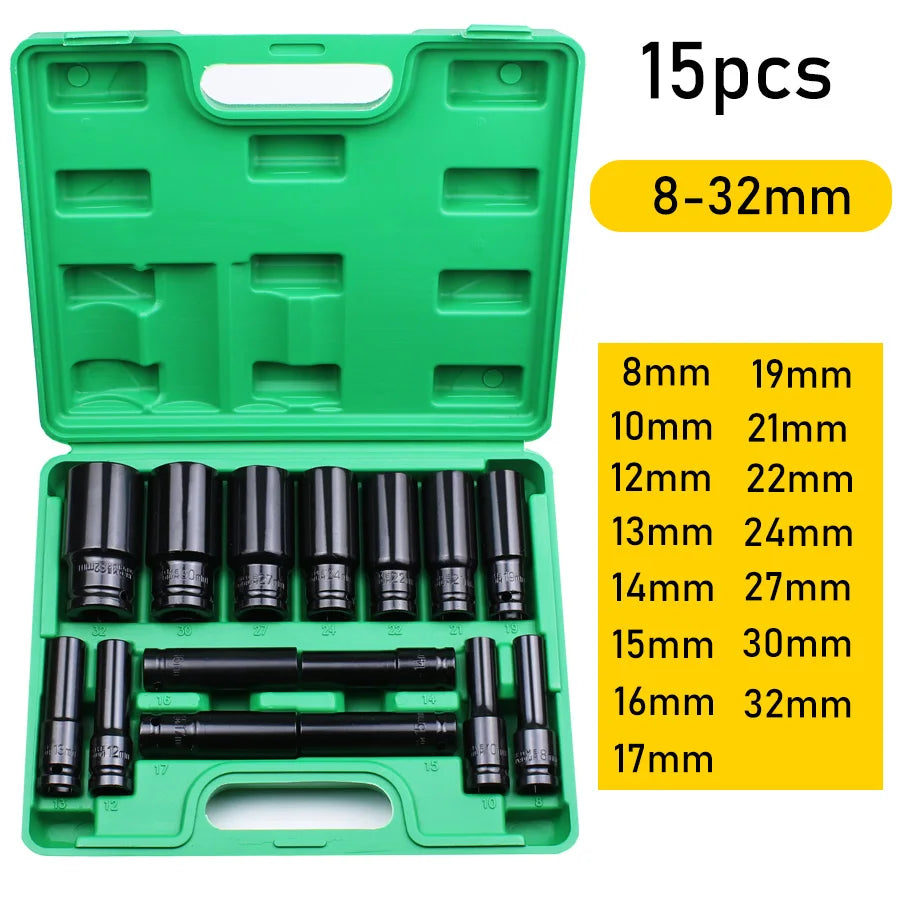 1/2 Inch Drive Impact Socket Set - 10/20PCS 6-Point Metric Carbon Steel Sockets 8-32mm with Storage Case