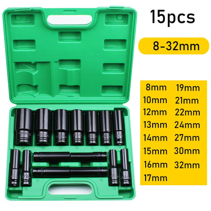 1/2 Inch Drive Impact Socket Set - 10/20PCS 6-Point Metric Carbon Steel Sockets 8-32mm with Storage Case