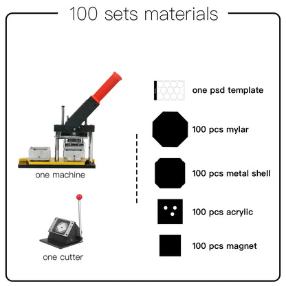 2025 Best Fridge Magnet Button Maker Machine, 50x50mm Square with Cutter & 100pcs Materials Set