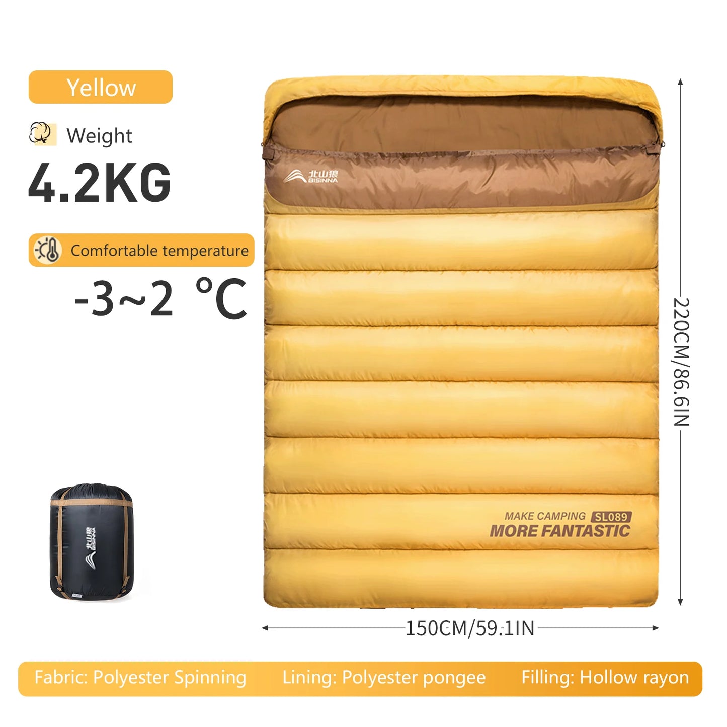 BSWOLF 2-Person Four Seasons Camping Sleeping Bag – Portable Winter Outdoor Travel & Hiking Bag