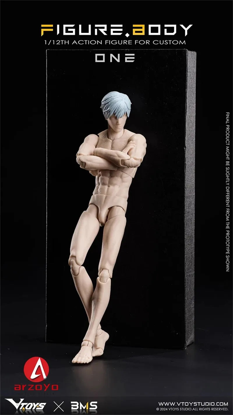 VTOYS X BMS 1/12 Male Muscle Action Figure — 16.5cm Super Flexible Joint Articulated Doll Model White & Yellow
