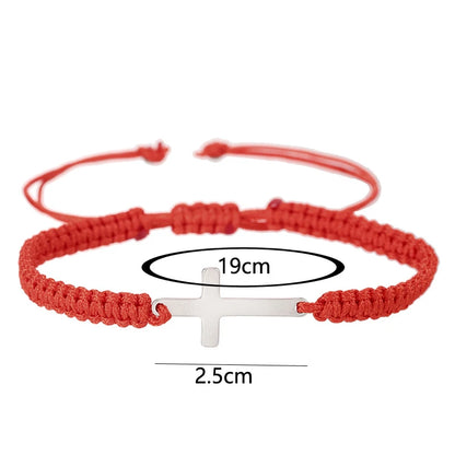 Adjustable Stainless Steel Cross Bracelet with Handwoven Colored Cord – Unisex Couple Friendship Jewelry