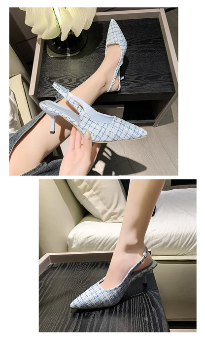 Sea Salt Blue Pointed High Heel Sandals – Women's Fashion Versatile Hollow Back Casual Shoes
