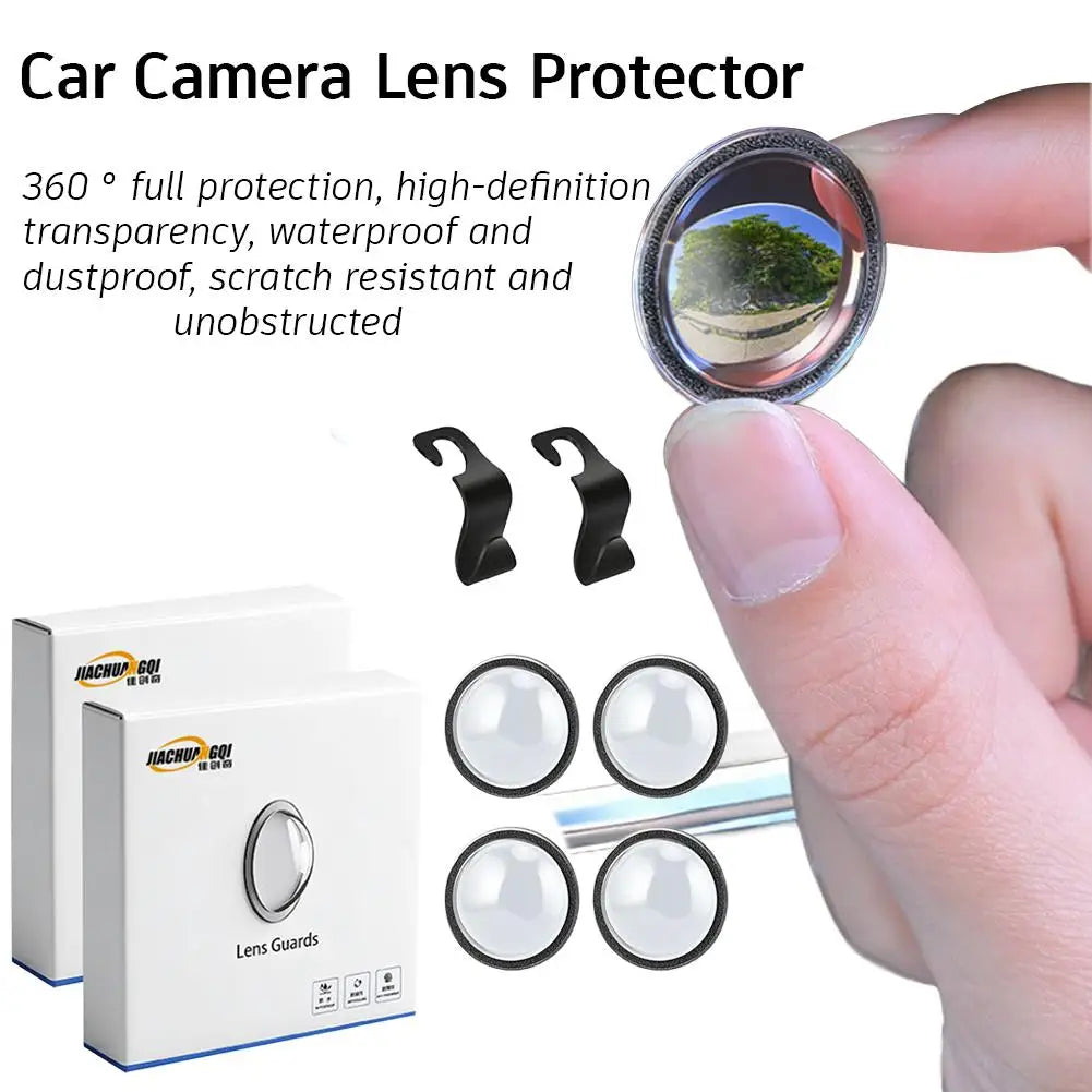 4-Piece Car Camera Lens Guards - 360° Panoramic Camera Anti-Scratch & Dust Protection Covers with 2 Hooks