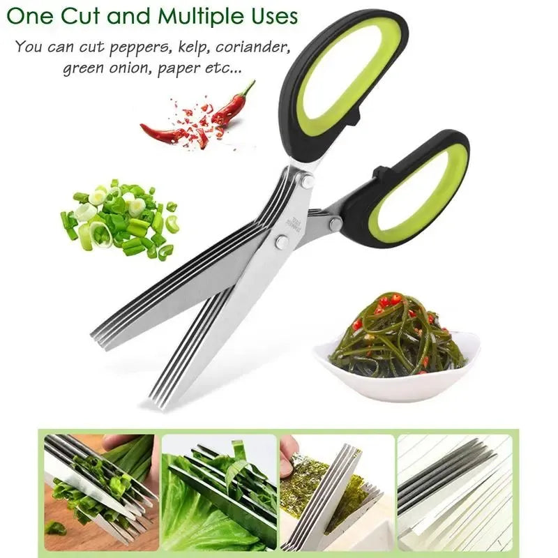 Stainless Steel Multi-Layer Kitchen Scissors for Herbs, Green Onions, and Vegetables with Safety Cover