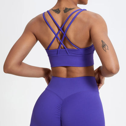 Push-Up Sports Bra for Women – Cross Back Yoga Crop Top, Shockproof Gym Fitness Bra for Running & Workout