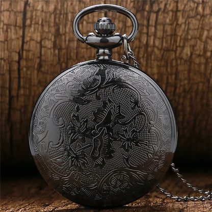 Vintage Black Roman Numeral Pocket Watch - Unisex Steampunk Quartz Necklace Pendant with Chain, Gift Style P427