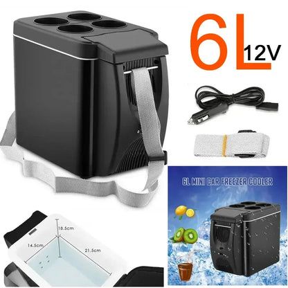 Portable Car Refrigerator - 6L 12V DC Mini Fridge Freezer Thermoelectric Cooler
