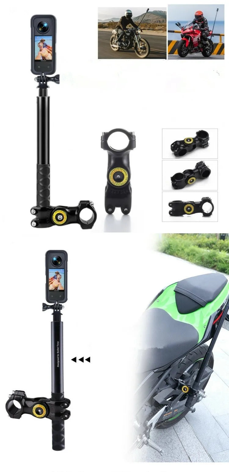 Motorcycle & Bicycle Selfie Stick Mount – Handlebar Bracket for Insta360 X5/X4/X3 & GoPro Hero 13-8