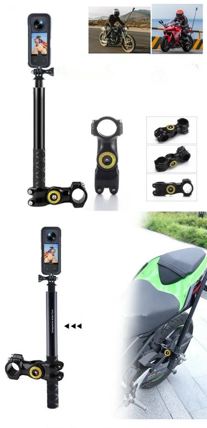 Motorcycle & Bicycle Selfie Stick Mount – Handlebar Bracket for Insta360 X5/X4/X3 & GoPro Hero 13-8