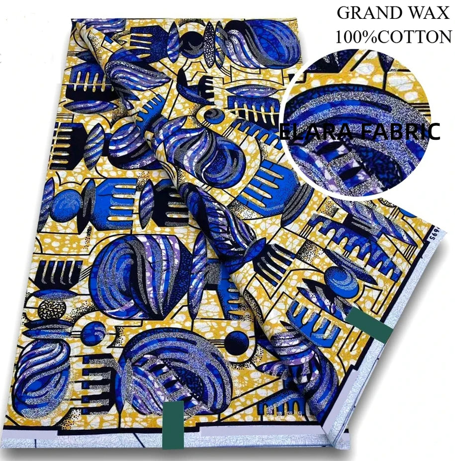 African Golden Glitter Wax Fabric - Soft Cotton Ankara Batik Print Material for Uniforms