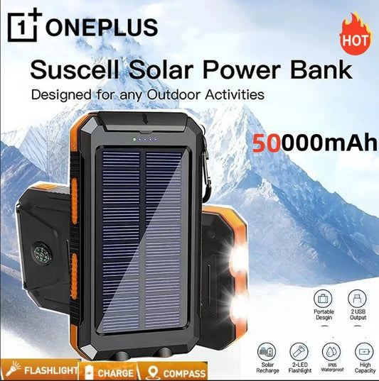 ONEPLUS 50000mAh Solar Power Bank – Portable External Battery Charger with LED Light for iPhone & Samsung