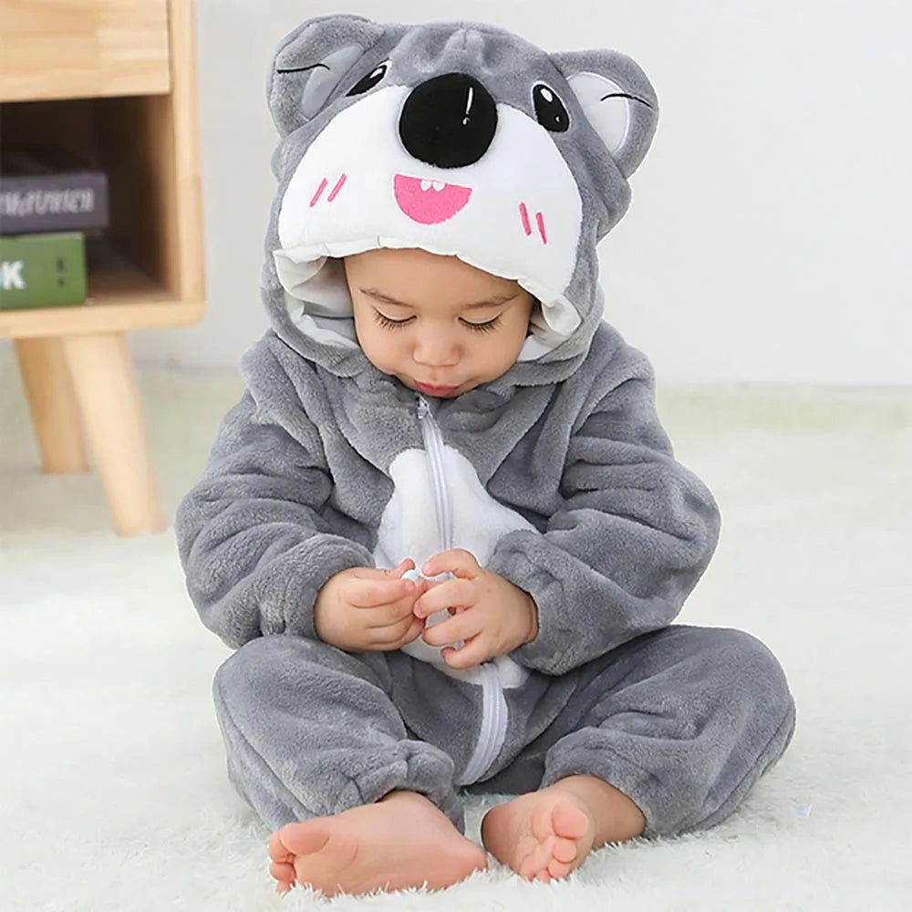 Cartoon Flannel Baby Romper – Unicorn, Rabbit & Dinosaur Pajamas, Cotton Kigurumi Jumpsuit for Boys & Girls