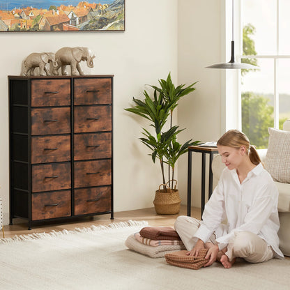 Bedside Table with 10 Fabric Drawers – Steel Frame Storage Cabinet for Bedroom & Living Room