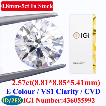 0.1–5CT Super White Lab-Grown Diamond Loose — IGI/GIA Certified, HPHT & CVD, DEFG VVS-SI, Diamond Tester Approved for Wedding Jewelry