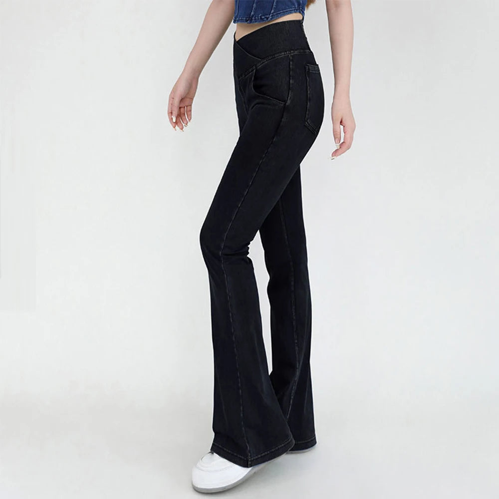 Women's High Waist Flare Leggings - Stretch Denim Yoga Pants for Fitness & Casual Wear