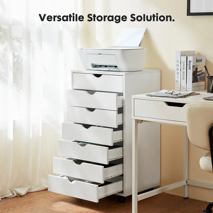 7-Drawer Wooden Chest – Mobile Storage Cabinet with Wheels, Nightstand & Office Organizer for Living Room