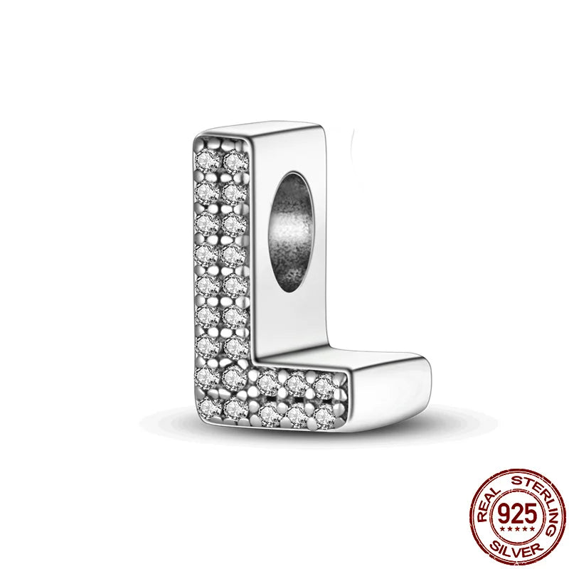 26 A-Z Alphabet Beads 925 Silver LOVE Letter Charms for 3mm Bracelets - CZ Zircon DIY Jewelry Gift