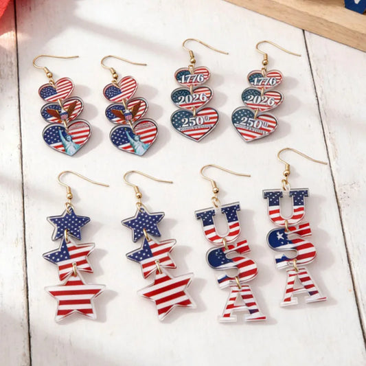 Independence Day Patriotic Earrings - Acrylic American Flag Style Jewelry for Holiday Events