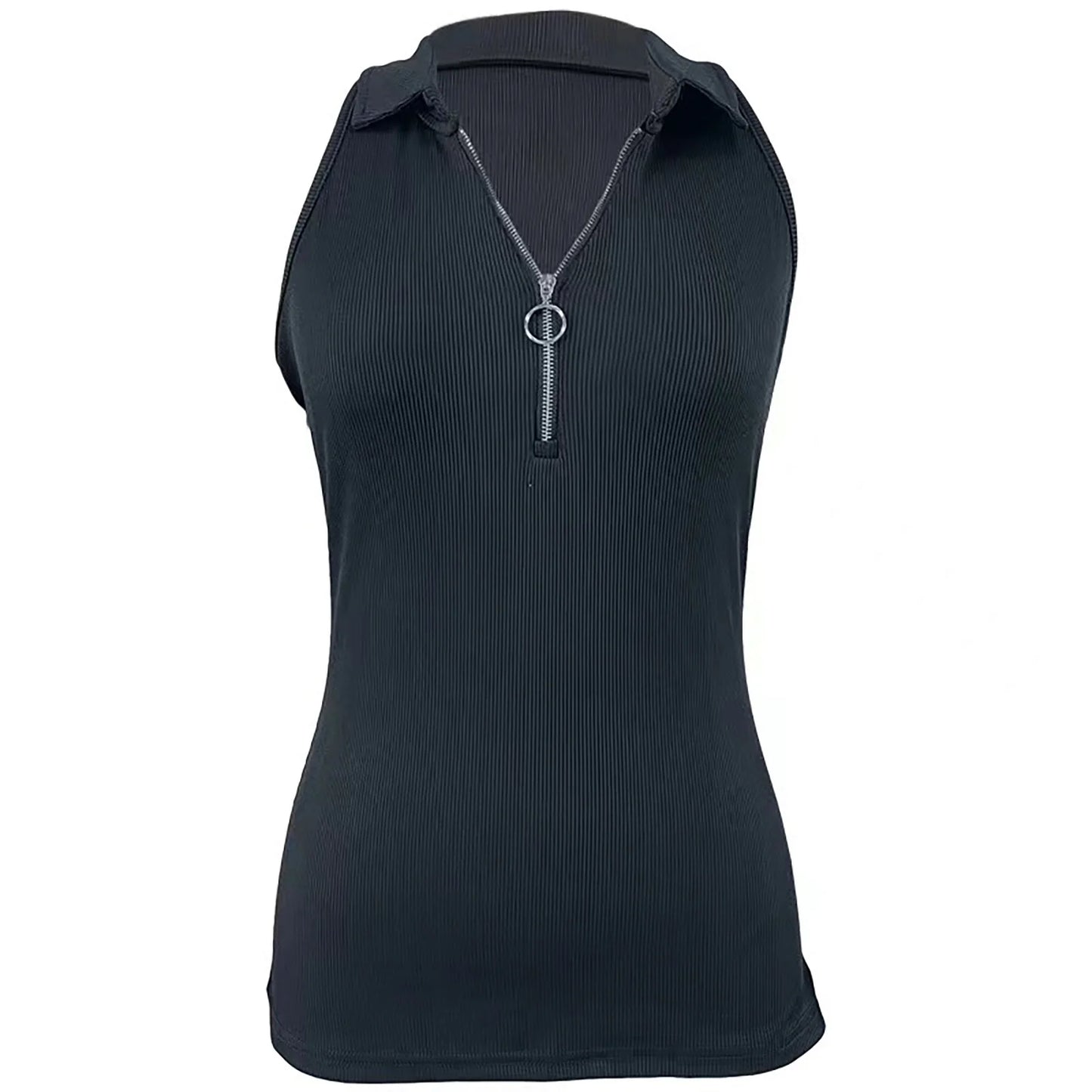 Stylish Solid Color Zipper Vest: Women's Fashion Casual T-Shirt for Spring & Summer in Europe and the United States