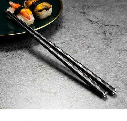 5 Pairs Japanese Reusable Chopsticks – Black Sushi Sticks for Food, Noodles, Alloy Chinese & Korean Kitchen Tableware