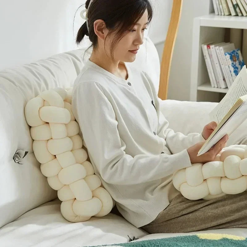 Knotted Square Cushion – Nordic Aesthetic Hand-Made Plush Pillow for Office Chair & Decorative Sleeping Back Support