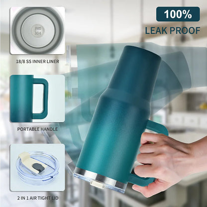 30/40oz Stainless Steel Insulated Tumbler – Large Thermos Bottle with Handle for Gym, Sports & Travel