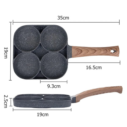 LMETJMA 4-Cups Nonstick Egg Frying Pan - Pancake Cookware Suitable for Gas Stove and Induction Cooker JT87