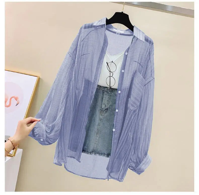 Summer Sunscreen Shirt – Elegant Thin Chiffon Korean Harajuku See-Through Loose Blouse & Casual Women’s Cardigan