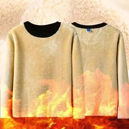 Men’s Autumn Winter Fleece Lined Long Sleeve Shirt – Warm Plush Casual Base T-Shirt, Korean Fashionable Top