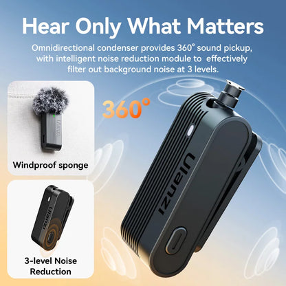 Ulanzi A100 Wireless Lavalier Microphone — Real-Time Monitoring MIC for iPhone 16/15 Pro(Max) & Camera Recording (J12 Upgrade)