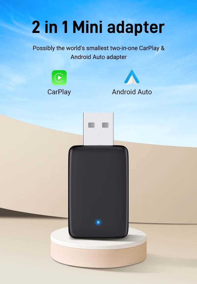 2025 Wireless CarPlay & Android Auto Adapter | 2-in-1 Smart Mini Box with WIFI & Bluetooth for Toyota, Volvo, Benz, MG, Kia, Mazda, Ford