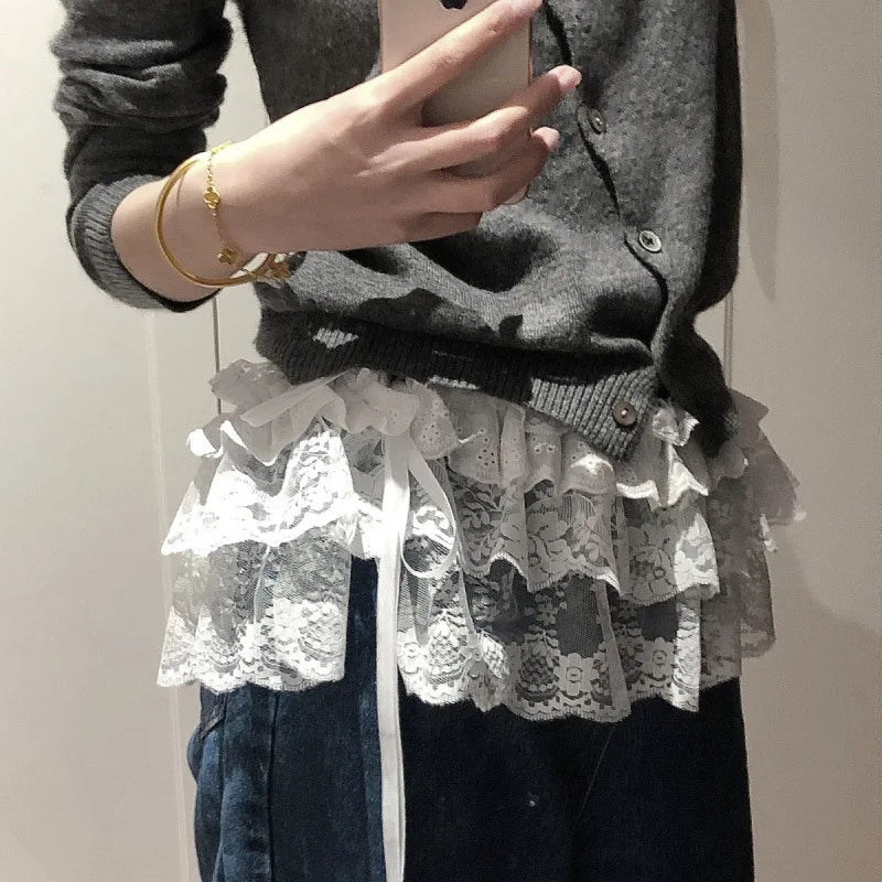 Y2K Lace Mini Skirt -  High Waist Ruffled Pleated Layered Streetwear