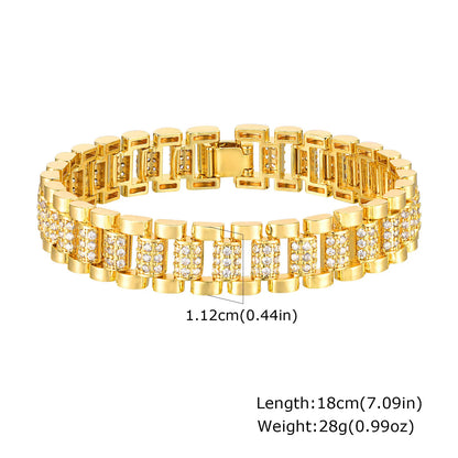 14K Gold Plated Paperclip Chain Bracelet with Cubic Zirconia Chunky Adjustable Link Jewelry for Women